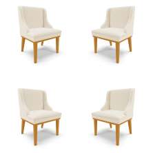 Kit 4 Cadeiras Decorativas Sala de Jantar Base Fixa de Madeira Firenze Linho Bege/Castanho G19 - Gran Belo