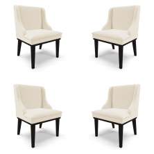 Kit 4 Cadeiras Decorativas Sala de Jantar Base Fixa de Madeira Firenze Linho Bege/Preto G19 - Gran Belo
