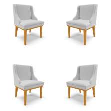 Kit 4 Cadeiras Decorativas Sala de Jantar Base Fixa de Madeira Firenze Linho Cinza/Castanho G19 - Gran Belo