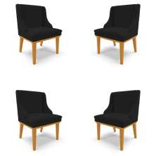 Kit 4 Cadeiras Decorativas Sala de Jantar Base Fixa de Madeira Firenze Linho Preto/Castanho G19 - Gran Belo