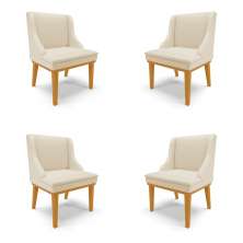 Kit 4 Cadeiras Decorativas Sala de Jantar Base Fixa de Madeira Firenze PU Bege/Castanho G19 - Gran Belo