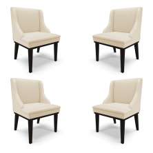 Kit 4 Cadeiras Decorativas Sala de Jantar Base Fixa de Madeira Firenze PU Bege/Preto G19 - Gran Belo