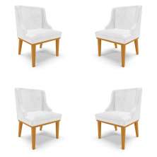 Kit 4 Cadeiras Decorativas Sala de Jantar Base Fixa de Madeira Firenze PU Branco Brilho/Castanho G19 - Gran Belo