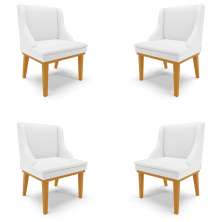 Kit 4 Cadeiras Decorativas Sala de Jantar Base Fixa de Madeira Firenze PU Branco Fosco/Castanho G19 - Gran Belo