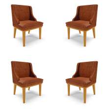 Kit 4 Cadeiras Decorativas Sala de Jantar Base Fixa de Madeira Firenze PU Nozes/Castanho G19 - Gran Belo