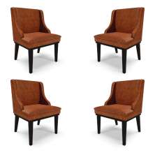 Kit 4 Cadeiras Decorativas Sala de Jantar Base Fixa de Madeira Firenze PU Nozes/Preto G19 - Gran Belo