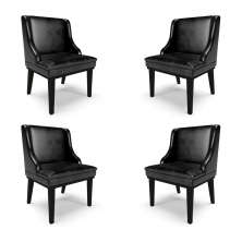 Kit 4 Cadeiras Decorativas Sala de Jantar Base Fixa de Madeira Firenze PU Preto Brilho G19 - Gran Belo