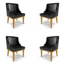 Kit 4 Cadeiras Decorativas Sala de Jantar Base Fixa de Madeira Firenze PU Preto Brilho/Castanho G19 - Gran Belo