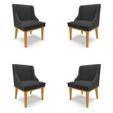 Kit 4 Cadeiras Decorativas Sala de Jantar Base Fixa de Madeira Firenze PU Preto Fosco/Castanho G19 - Gran Belo