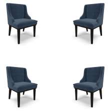 Kit 4 Cadeiras Decorativas Sala de Jantar Base Fixa de Madeira Firenze Suede Azul Marinho/Preto G19 - Gran Belo