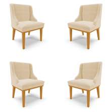 Kit 4 Cadeiras Decorativas Sala de Jantar Base Fixa de Madeira Firenze Suede Bege/Castanho G19 - Gran Belo