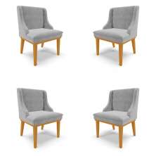 Kit 4 Cadeiras Decorativas Sala de Jantar Base Fixa de Madeira Firenze Suede Cinza/Castanho G19 - Gran Belo