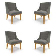 Kit 4 Cadeiras Decorativas Sala de Jantar Base Fixa de Madeira Firenze Suede Grafite/Castanho G19 - Gran Belo
