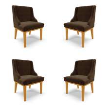 Kit 4 Cadeiras Decorativas Sala de Jantar Base Fixa de Madeira Firenze Suede Marrom/Castanho G19 - Gran Belo