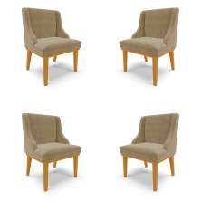 Kit 4 Cadeiras Decorativas Sala de Jantar Base Fixa de Madeira Firenze Suede Nude/Castanho G19 - Gran Belo