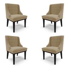 Kit 4 Cadeiras Decorativas Sala de Jantar Base Fixa de Madeira Firenze Suede Nude/Preto G19 - Gran Belo