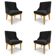 Kit 4 Cadeiras Decorativas Sala de Jantar Base Fixa de Madeira Firenze Suede Preto/Castanho G19 - Gran Belo