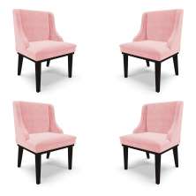 Kit 4 Cadeiras Decorativas Sala de Jantar Base Fixa de Madeira Firenze Suede Rosa Bebê/Preto G19 - Gran Belo