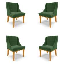Kit 4 Cadeiras Decorativas Sala de Jantar Base Fixa de Madeira Firenze Suede Verde/Castanho G19 - Gran Belo