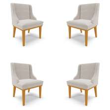 Kit 4 Cadeiras Decorativas Sala de Jantar Base Fixa de Madeira Firenze Veludo Cinza/Castanho G19 - Gran Belo
