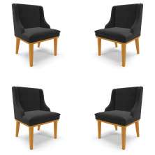 Kit 4 Cadeiras Decorativas Sala de Jantar Base Fixa de Madeira Firenze Veludo Preto/Castanho G19 - Gran Belo