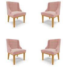 Kit 4 Cadeiras Decorativas Sala de Jantar Base Fixa de Madeira Firenze Veludo Rose/Castanho G19 - Gran Belo