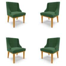 Kit 4 Cadeiras Decorativas Sala de Jantar Base Fixa de Madeira Firenze Veludo Verde Esmeralda/Castanho G19 - Gran Belo