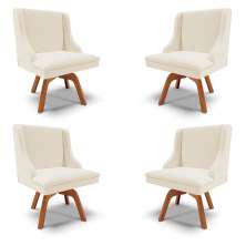 Kit 4 Cadeiras Decorativas Sala de Jantar Base Giratória de Madeira Firenze Linho Bege/Natural G19 - Gran Belo