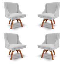 Kit 4 Cadeiras Decorativas Sala de Jantar Base Giratória de Madeira Firenze Linho Cinza/Natural G19 - Gran Belo