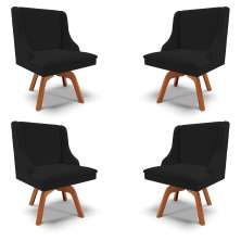 Kit 4 Cadeiras Decorativas Sala de Jantar Base Giratória de Madeira Firenze Linho Preto/Natural G19 - Gran Belo