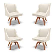 Kit 4 Cadeiras Decorativas Sala de Jantar Base Giratória de Madeira Firenze PU Bege/Natural G19 - Gran Belo