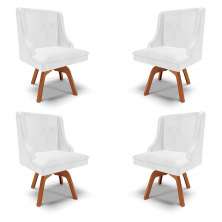 Kit 4 Cadeiras Decorativas Sala de Jantar Base Giratória de Madeira Firenze PU Branco Brilho/Natural G19 - Gran Belo
