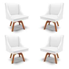 Kit 4 Cadeiras Decorativas Sala de Jantar Base Giratória de Madeira Firenze PU Branco Fosco/Natural G19 - Gran Belo