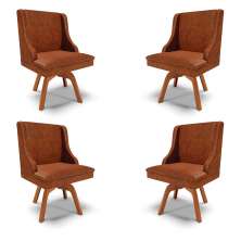 Kit 4 Cadeiras Decorativas Sala de Jantar Base Giratória de Madeira Firenze PU Nozes/Natural G19 - Gran Belo