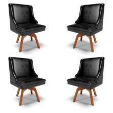 Kit 4 Cadeiras Decorativas Sala de Jantar Base Giratória de Madeira Firenze PU Preto Brilho/Natural G19 - Gran Belo