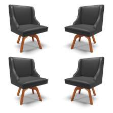 Kit 4 Cadeiras Decorativas Sala de Jantar Base Giratória de Madeira Firenze PU Preto Fosco/Natural G19 - Gran Belo