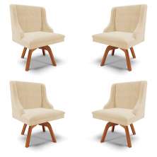 Kit 4 Cadeiras Decorativas Sala de Jantar Base Giratória de Madeira Firenze Suede Bege/Natural G19 - Gran Belo