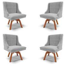 Kit 4 Cadeiras Decorativas Sala de Jantar Base Giratória de Madeira Firenze Suede Cinza/Natural G19 - Gran Belo