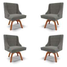 Kit 4 Cadeiras Decorativas Sala de Jantar Base Giratória de Madeira Firenze Suede Grafite/Natural G19 - Gran Belo