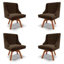 Kit 4 Cadeiras Decorativas Sala de Jantar Base Giratória de Madeira Firenze Suede Marrom/Natural G19 - Gran Belo