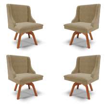 Kit 4 Cadeiras Decorativas Sala de Jantar Base Giratória de Madeira Firenze Suede Nude/Natural G19 - Gran Belo