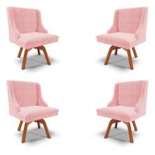 Kit 4 Cadeiras Decorativas Sala de Jantar Base Giratória de Madeira Firenze Suede Rosa Bebê/Natural G19 - Gran Belo