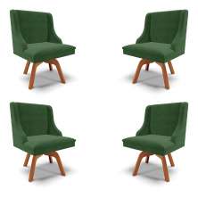 Kit 4 Cadeiras Decorativas Sala de Jantar Base Giratória de Madeira Firenze Suede Verde Esmeralda/Natural G19 - Gran Belo