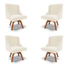 Kit 4 Cadeiras Decorativas Sala de Jantar Base Giratória de Madeira Firenze Veludo Bege/Natural G19 - Gran Belo