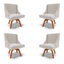 Kit 4 Cadeiras Decorativas Sala de Jantar Base Giratória de Madeira Firenze Veludo Cinza/Natural G19 - Gran Belo