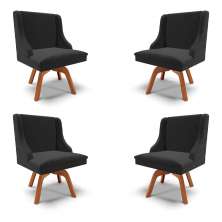 Kit 4 Cadeiras Decorativas Sala de Jantar Base Giratória de Madeira Firenze Veludo Preto/Natural G19 - Gran Belo