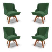 Kit 4 Cadeiras Decorativas Sala de Jantar Base Giratória de Madeira Firenze Veludo Verde/Natural G19 - Gran Belo