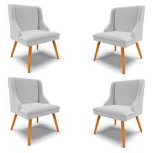 Kit 4 Cadeiras Decorativas Sala de Jantar Pés Palito de Madeira Firenze Linho Cinza/Natural G19 - Gran Belo