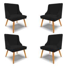 Kit 4 Cadeiras Decorativas Sala de Jantar Pés Palito de Madeira Firenze Linho Preto/Natural G19 - Gran Belo
