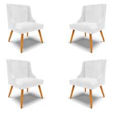 Kit 4 Cadeiras Decorativas Sala de Jantar Pés Palito de Madeira Firenze PU Branco Brilho/Natural G19 - Gran Belo